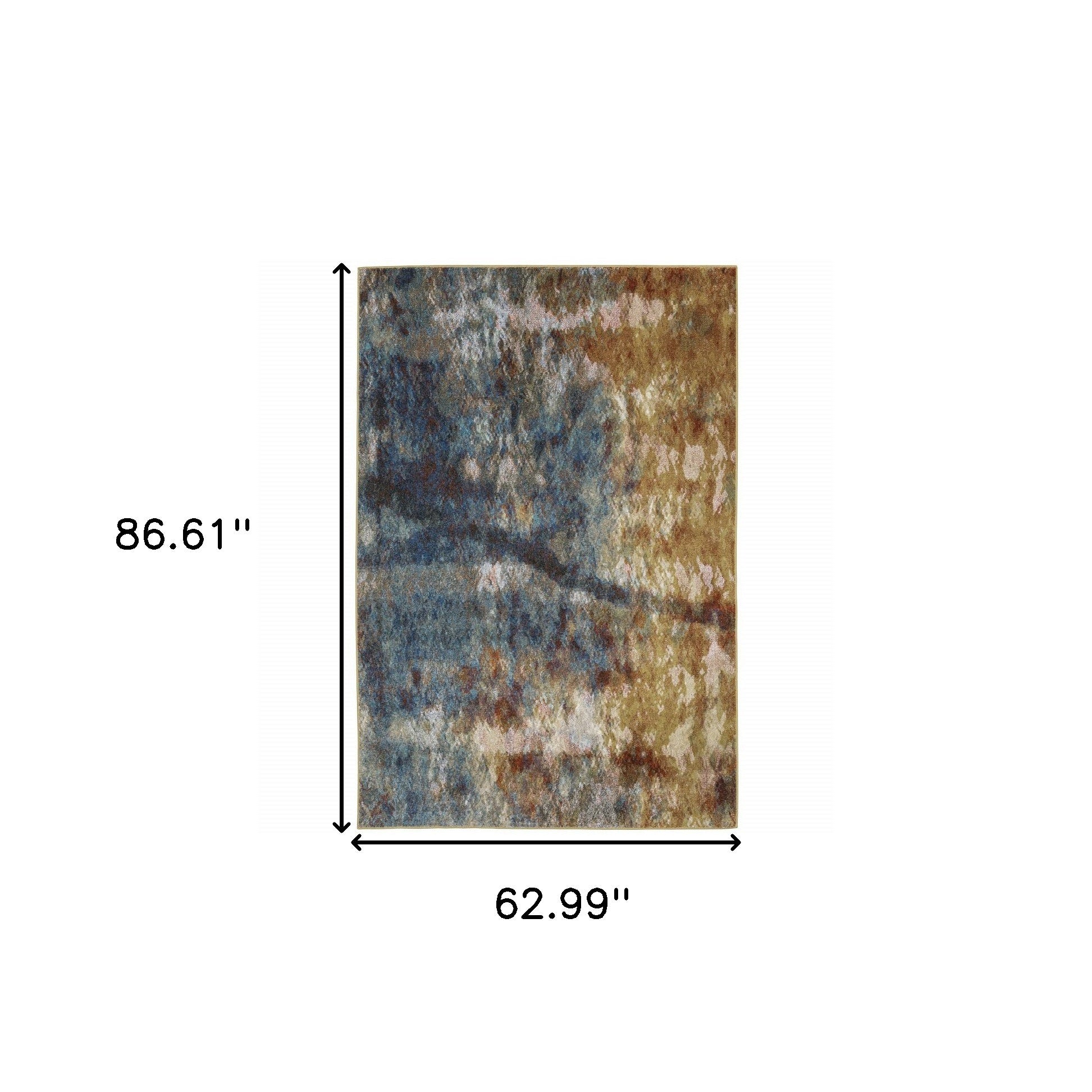 Blue Gold Teal Rust Grey And Beige Abstract Power Loom Stain Resistant Area Rug - 5' x 7'