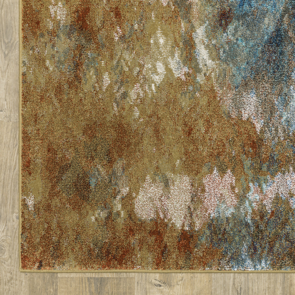 Blue Gold Teal Rust Grey And Beige Abstract Power Loom Stain Resistant Area Rug - 5' x 7'