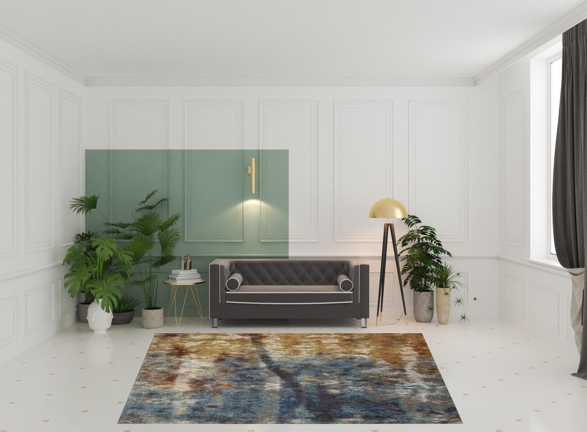 8' X 10' Blue Gold Teal Rust Grey And Beige Abstract Power Loom Stain Resistant Area Rug