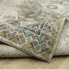 2' X 8' Grey Blue Beige And Gold Oriental Power Loom Stain Resistant Runner Rug