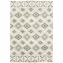 Ivory And Brown Geometric Shag Power Loom Stain Resistant Area Rug - 4' x 6'