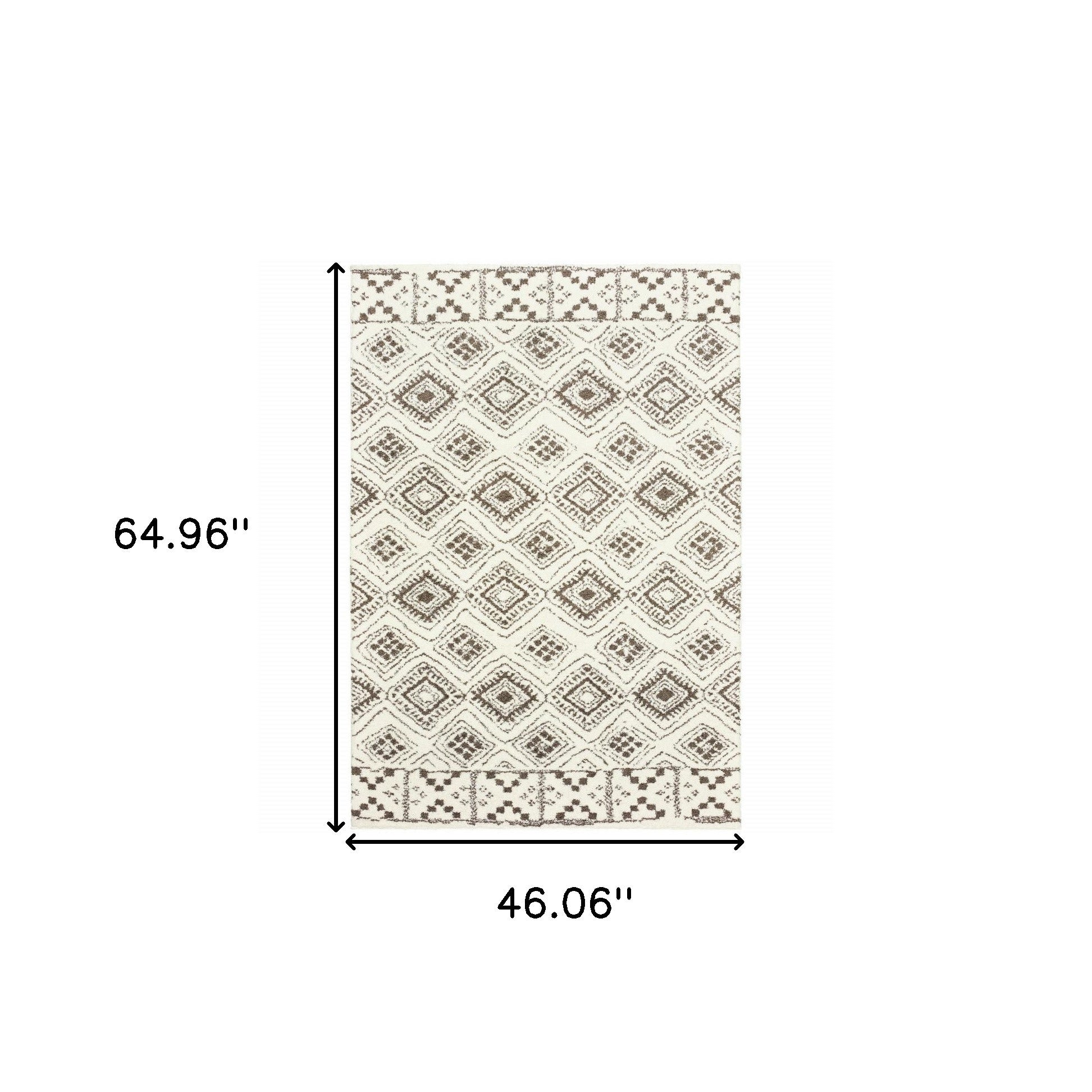 Ivory And Brown Geometric Shag Power Loom Stain Resistant Area Rug - 4' x 6'