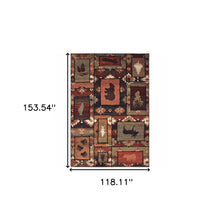 10' X 13' Brown Rust Berry Sage Green Gold And Ivory Southwestern Power Loom Stain Resistant Area Rug