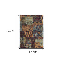 2' X 3' Gold Blue Purple Green And Red Abstract Power Loom Stain Resistant Area Rug