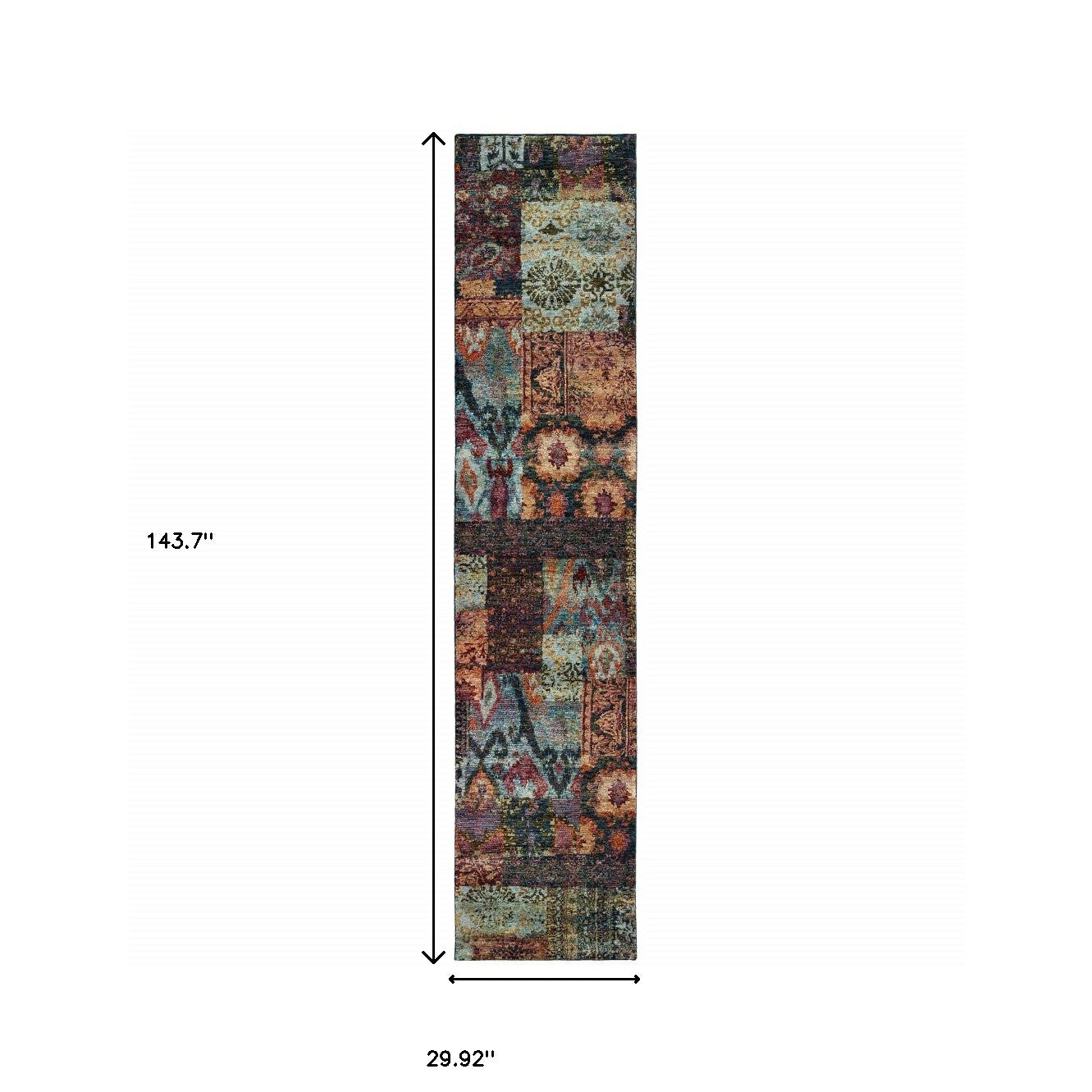 2' X 10' Blue And Red Abstract Power Loom Runner Rug