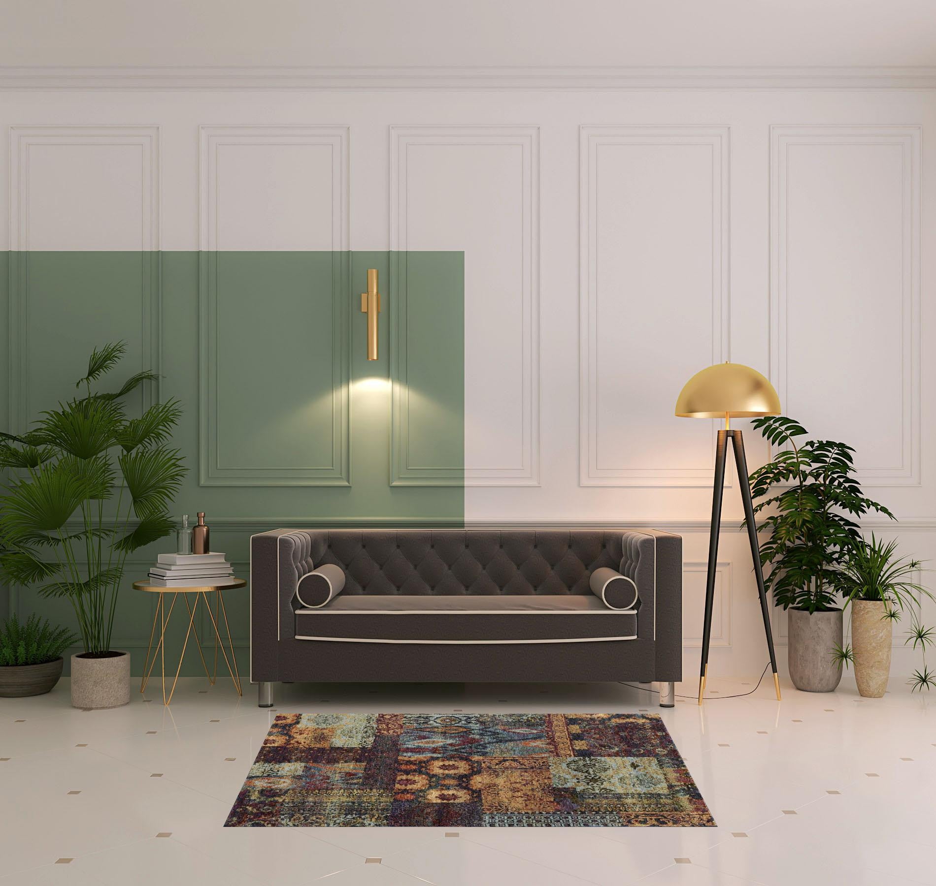 3' X 5' Gold Blue Purple Green And Red Abstract Power Loom Stain Resistant Area Rug