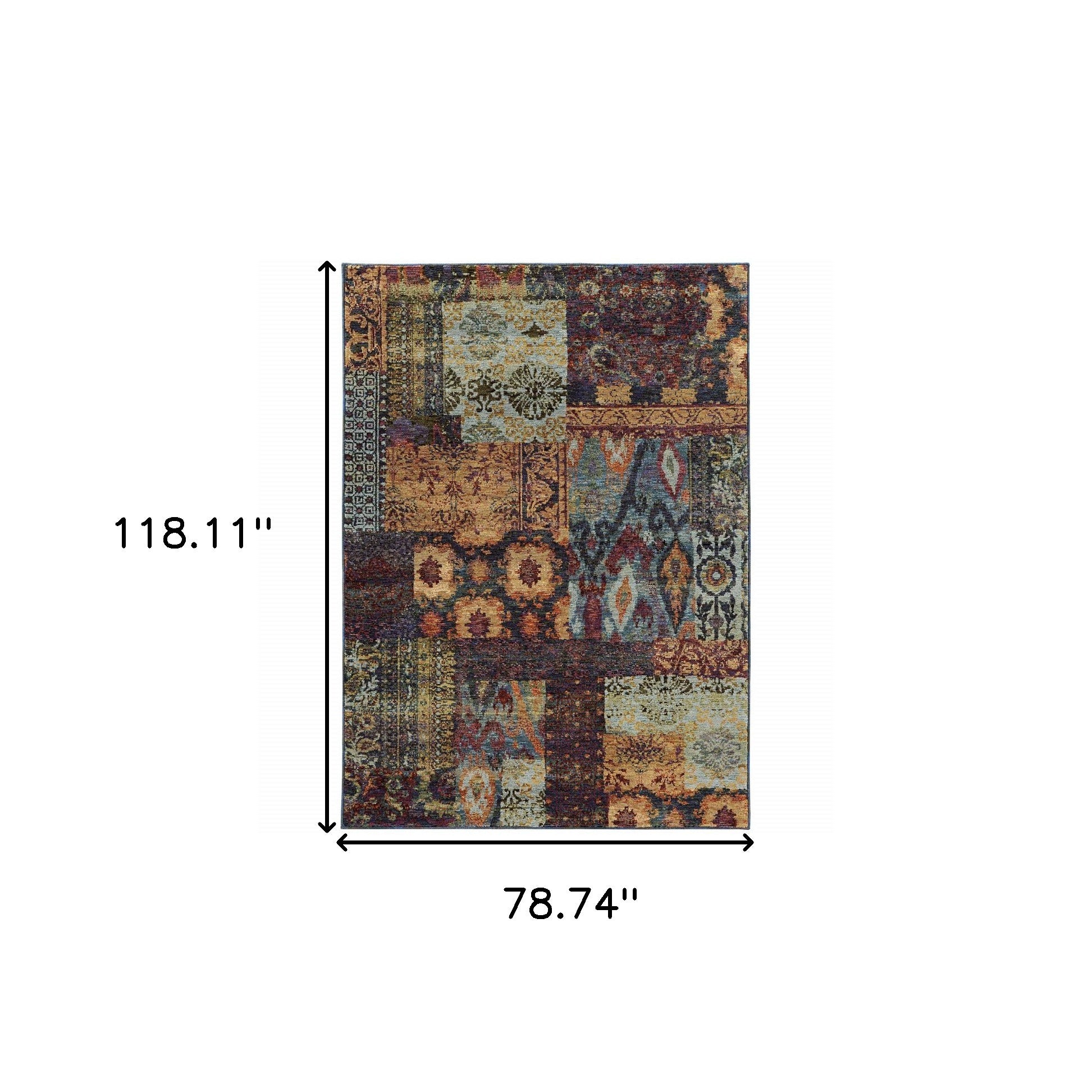 6' X 9' Gold Blue Purple Green And Red Abstract Power Loom Stain Resistant Area Rug