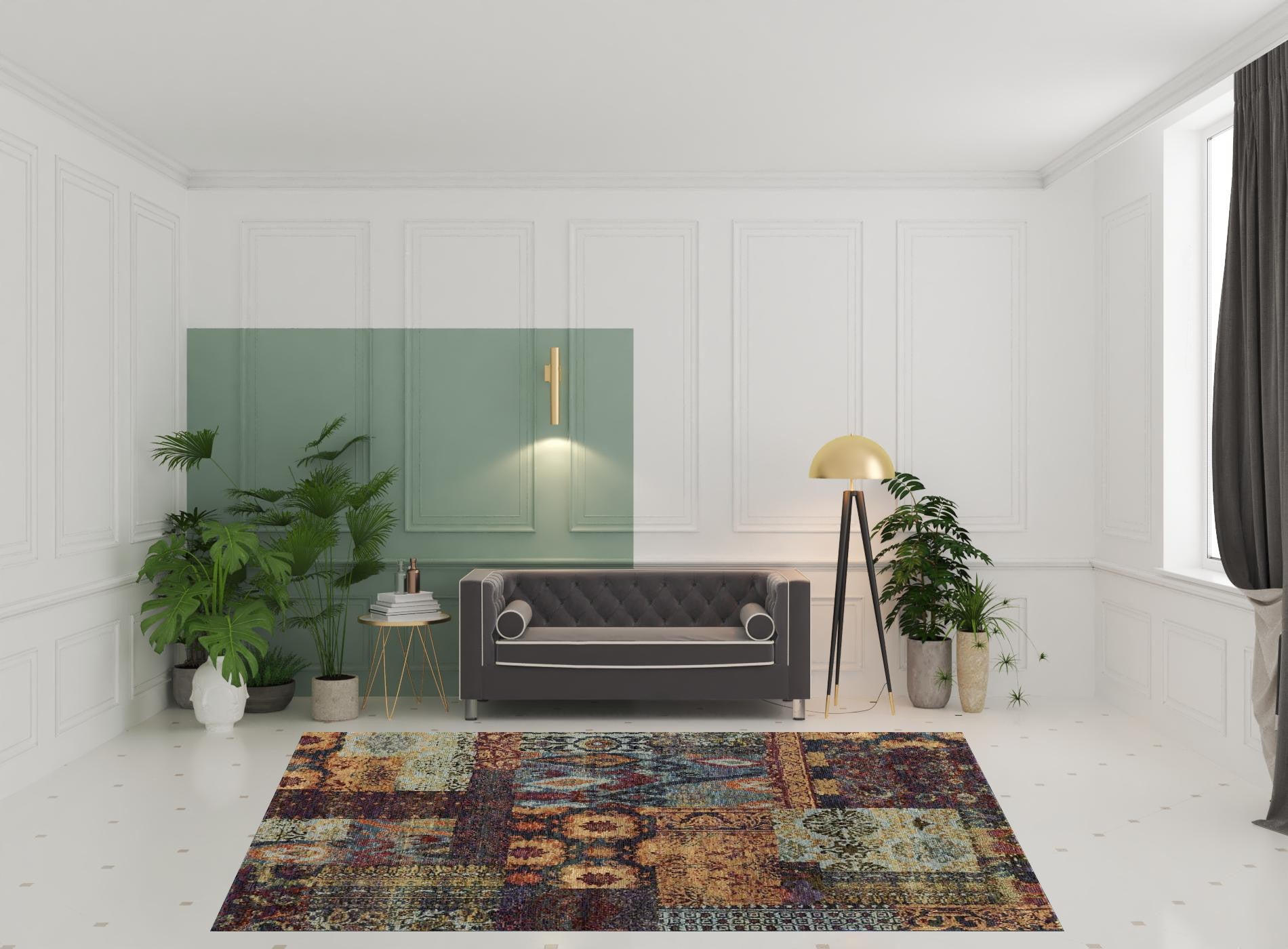 8' X 10' Gold Blue Purple Green And Red Abstract Power Loom Stain Resistant Area Rug