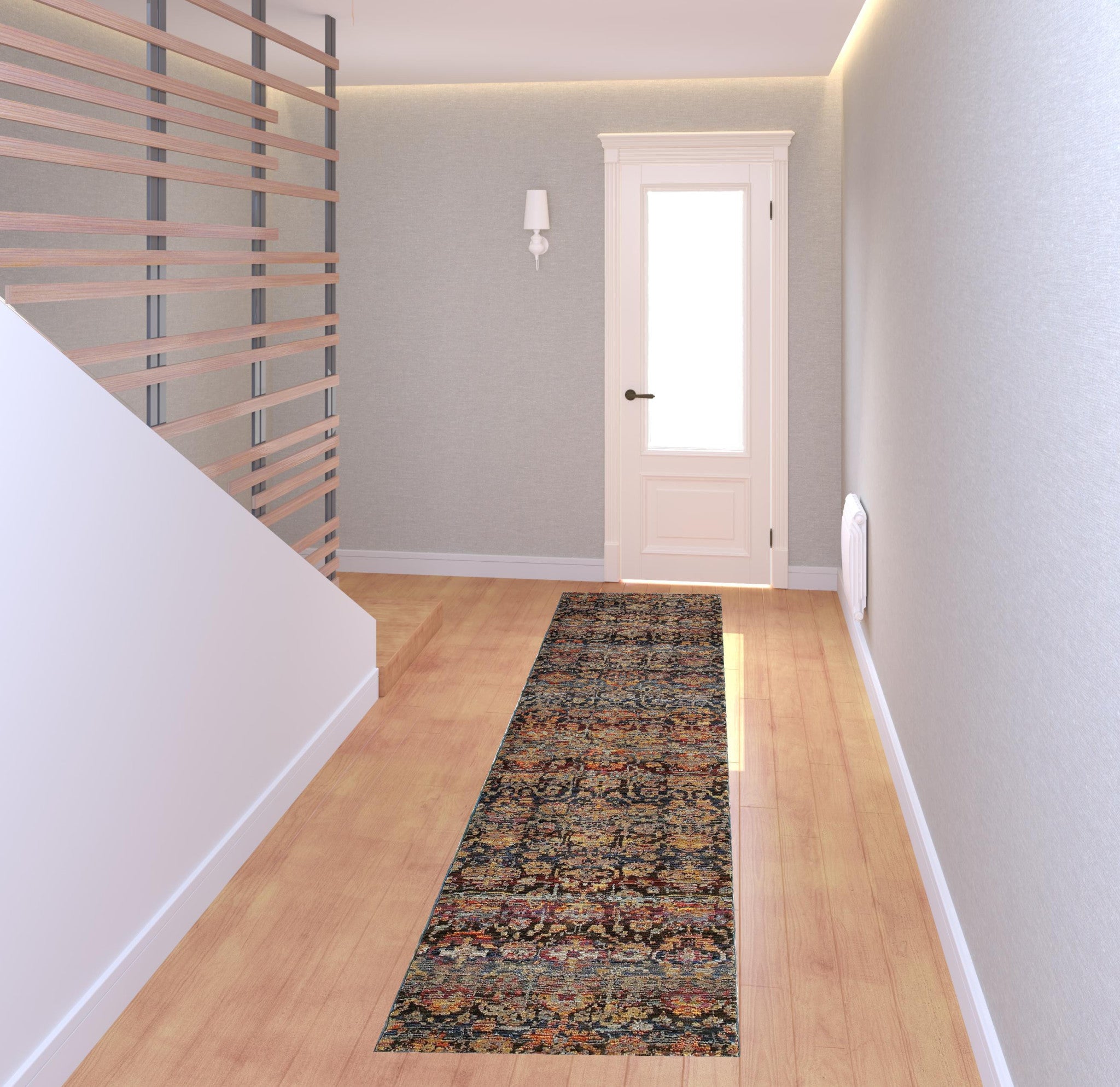 2' X 8' Multi And Blue Abstract Power Loom Stain Resistant Runner Rug