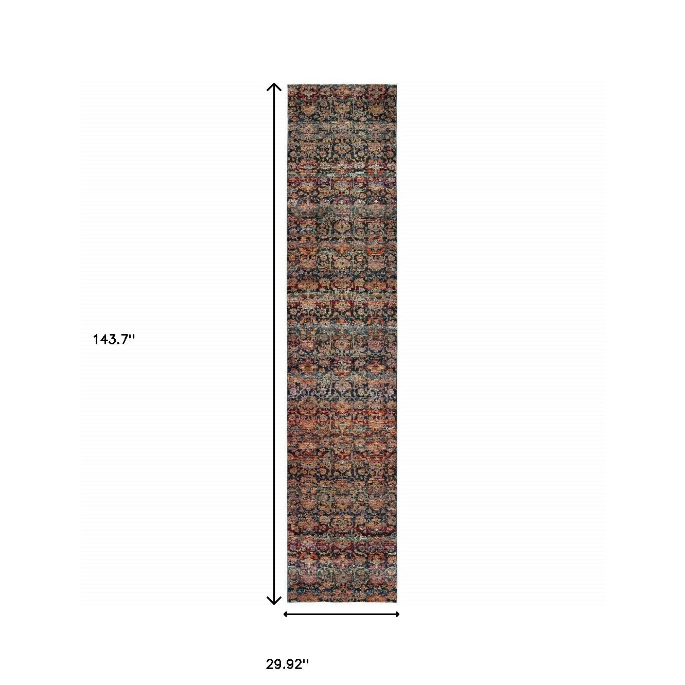 2' X 10' Multi And Blue Abstract Power Loom Stain Resistant Runner Rug
