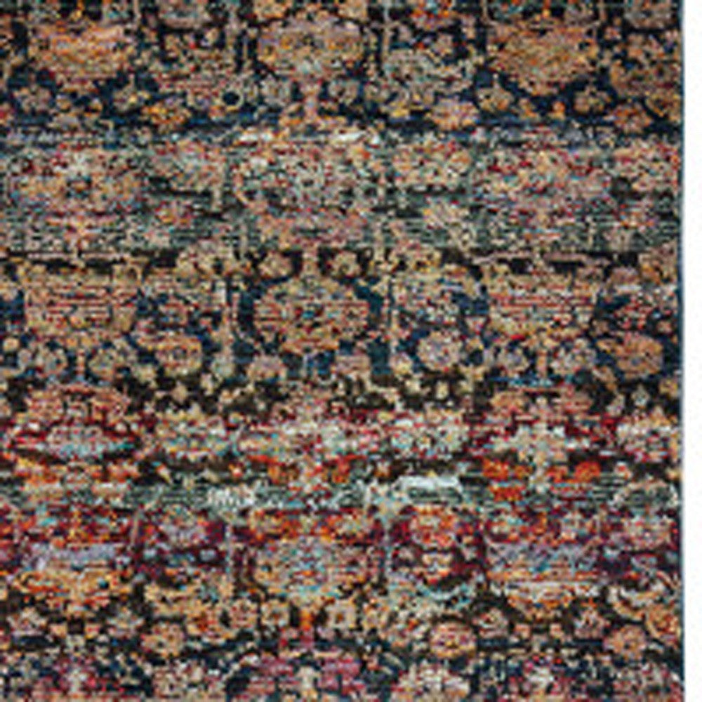 2' X 10' Multi And Blue Abstract Power Loom Stain Resistant Runner Rug