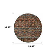 8' Multi And Blue Round Abstract Power Loom Stain Resistant Area Rug