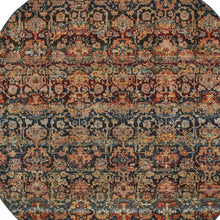 8' Multi And Blue Round Abstract Power Loom Stain Resistant Area Rug