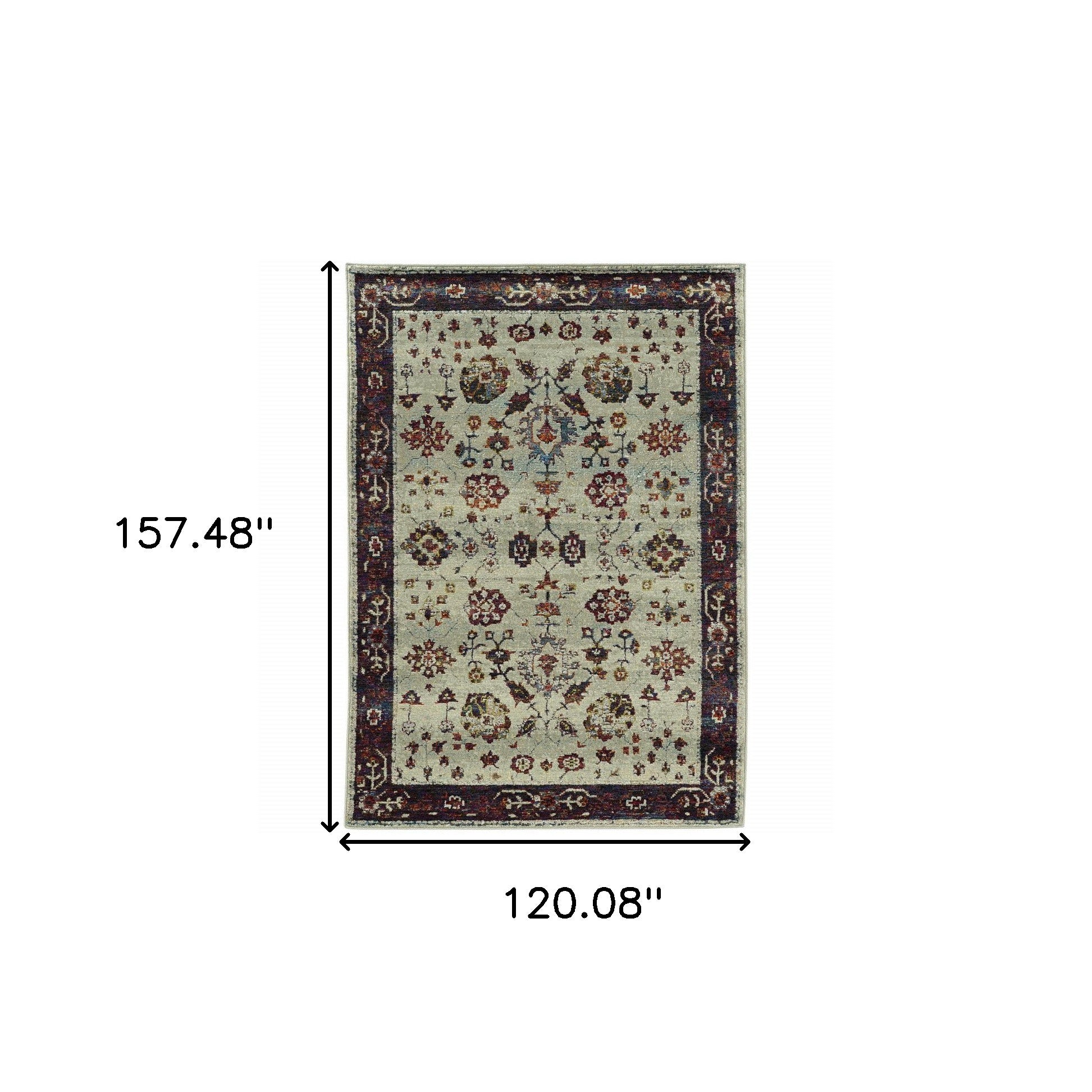 10' X 13' Stone And Red Oriental Power Loom Stain Resistant Area Rug