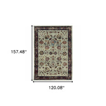 10' X 13' Stone And Red Oriental Power Loom Stain Resistant Area Rug
