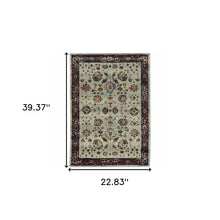 2' X 3' Stone And Red Oriental Power Loom Stain Resistant Area Rug
