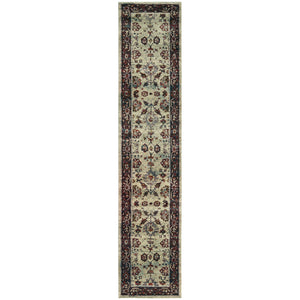 2' X 10' Stone And Red Oriental Power Loom Stain Resistant Runner Rug