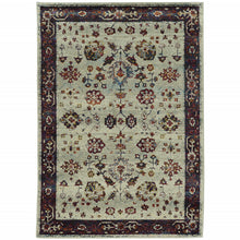 6' X 9' Stone And Red Oriental Power Loom Stain Resistant Area Rug