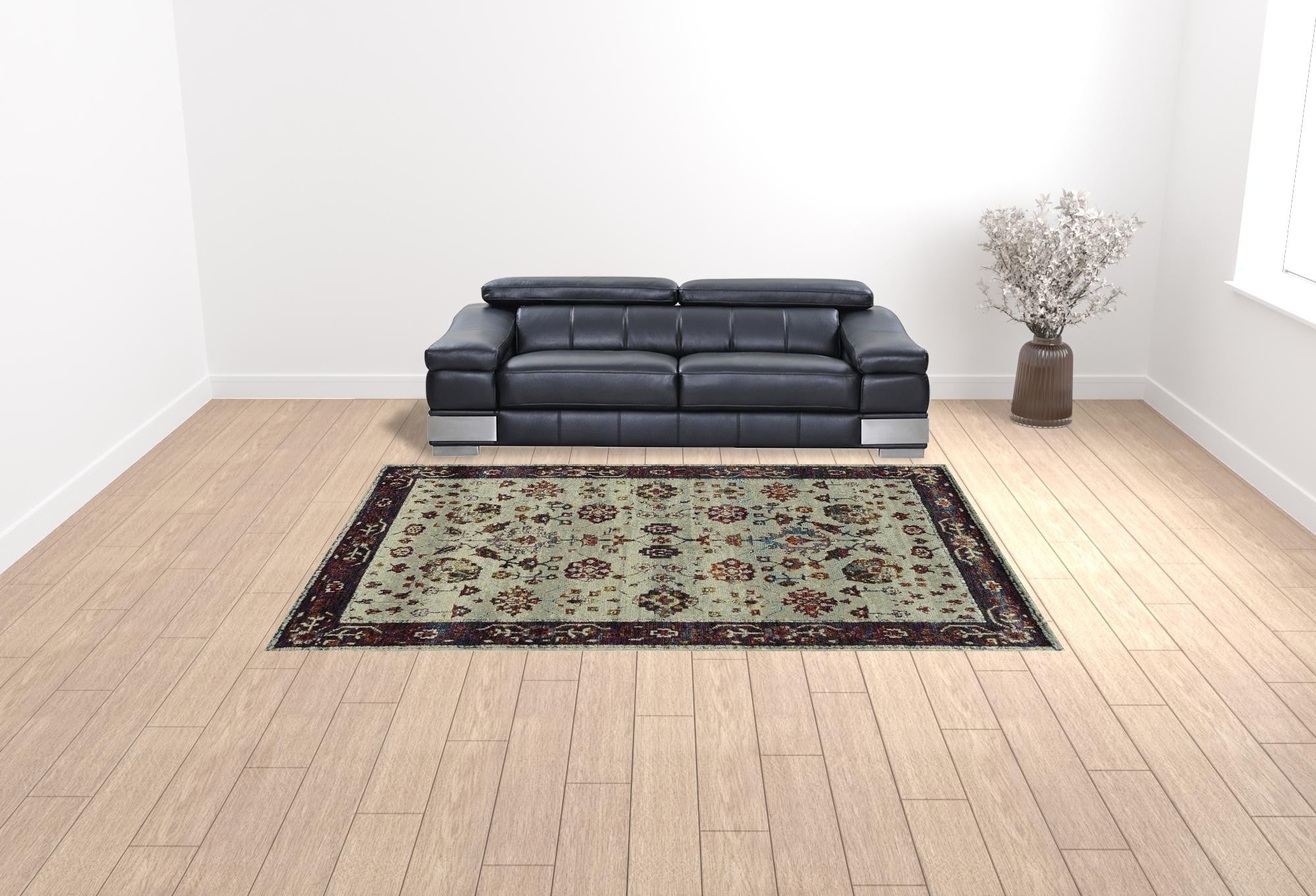 9' X 12' Stone And Red Oriental Power Loom Stain Resistant Area Rug