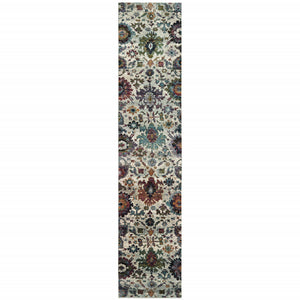2' X 10' Green And Ivory Oriental Power Loom Runner Rug