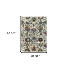 5' X 7' Stone Grey Purple Green Gold And Teal Oriental Power Loom Stain Resistant Area Rug