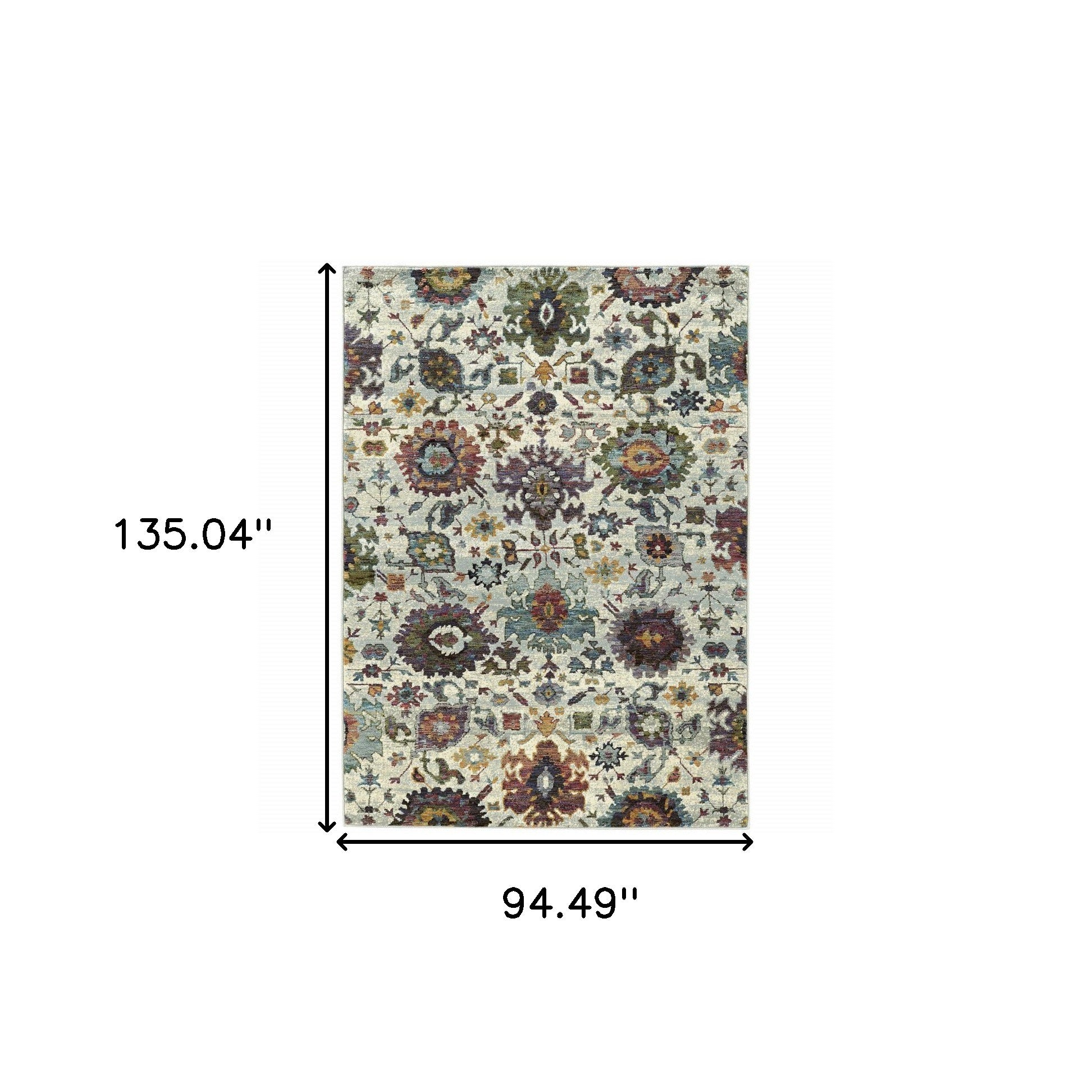 8' X 10' Stone Grey Purple Green Gold And Teal Oriental Power Loom Stain Resistant Area Rug