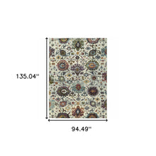 8' X 10' Stone Grey Purple Green Gold And Teal Oriental Power Loom Stain Resistant Area Rug