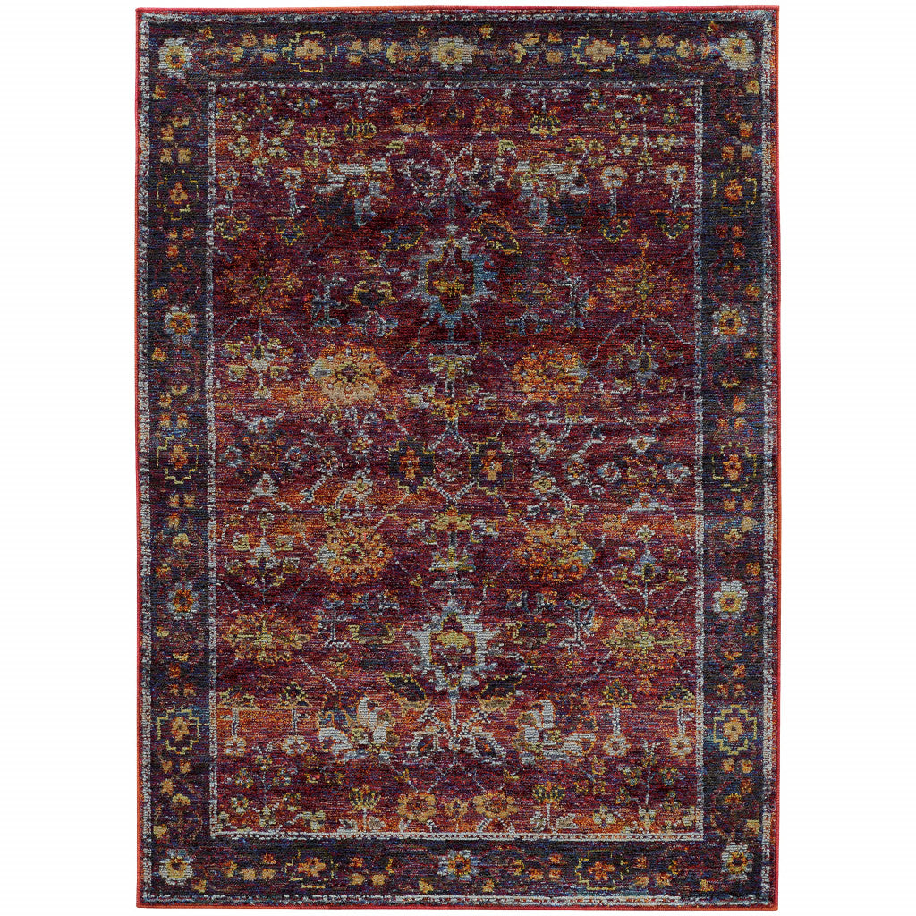 10' X 13' Red Purple Gold And Grey Oriental Power Loom Stain Resistant Area Rug
