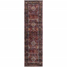 2' X 8' Red Purple Gold And Grey Oriental Power Loom Stain Resistant Runner Rug
