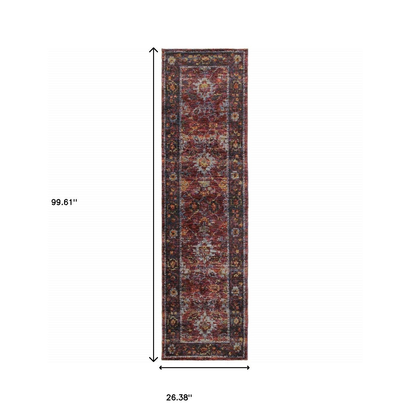 2' X 8' Red Purple Gold And Grey Oriental Power Loom Stain Resistant Runner Rug