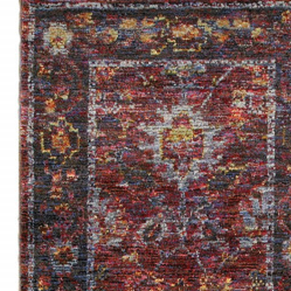 2' X 8' Red Purple Gold And Grey Oriental Power Loom Stain Resistant Runner Rug