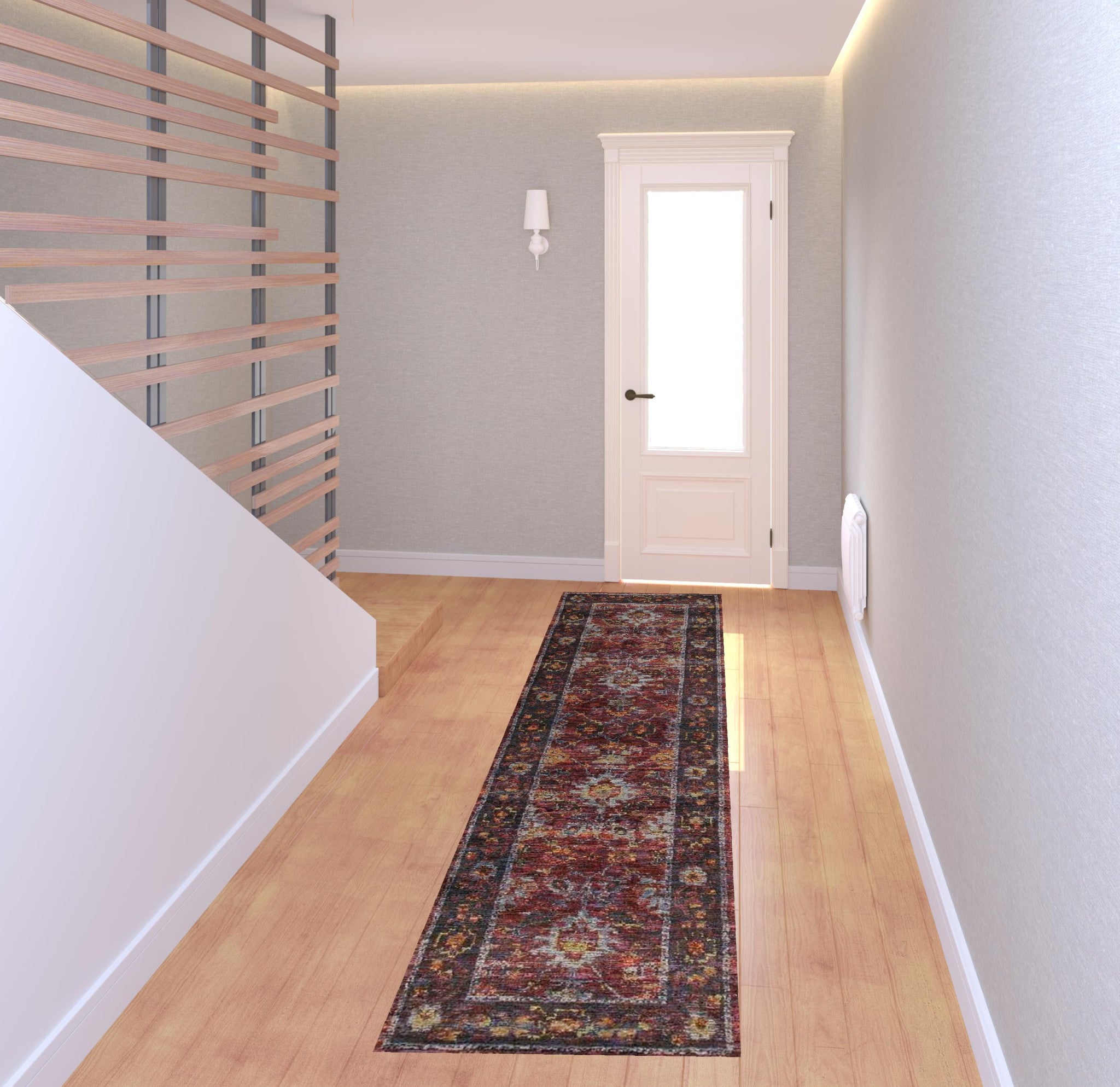 2' X 8' Red Purple Gold And Grey Oriental Power Loom Stain Resistant Runner Rug