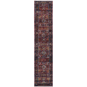 2' X 10' Red Purple Gold And Grey Oriental Power Loom Stain Resistant Runner Rug