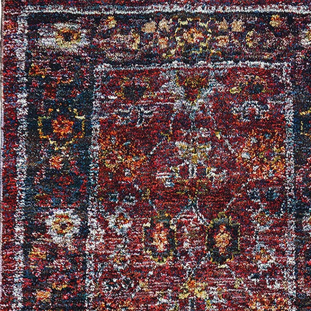 2' X 10' Red Purple Gold And Grey Oriental Power Loom Stain Resistant Runner Rug