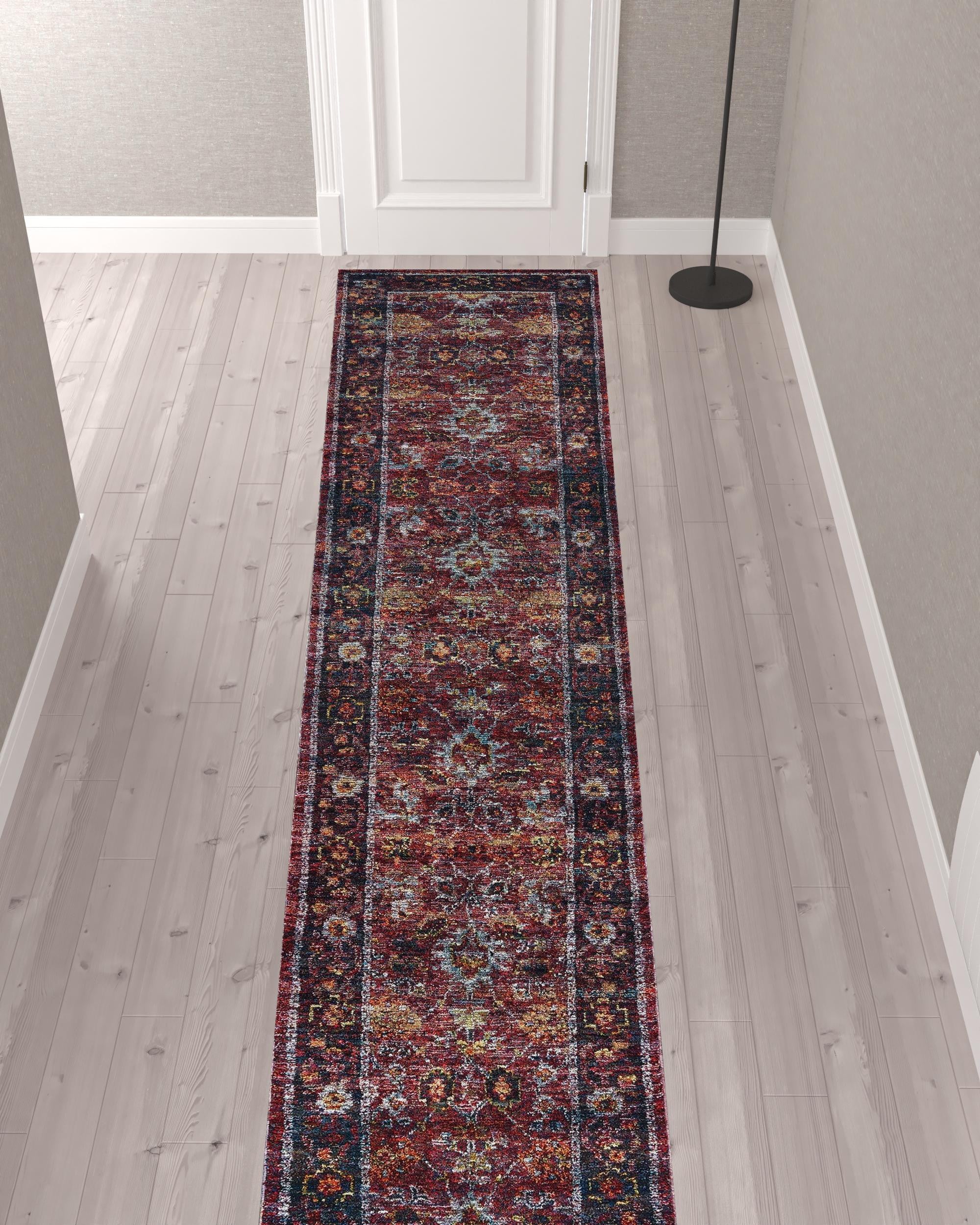 2' X 10' Red Purple Gold And Grey Oriental Power Loom Stain Resistant Runner Rug