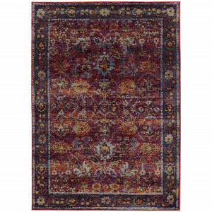 5' X 7' Red Purple Gold And Grey Oriental Power Loom Stain Resistant Area Rug