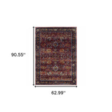 5' X 7' Red Purple Gold And Grey Oriental Power Loom Stain Resistant Area Rug