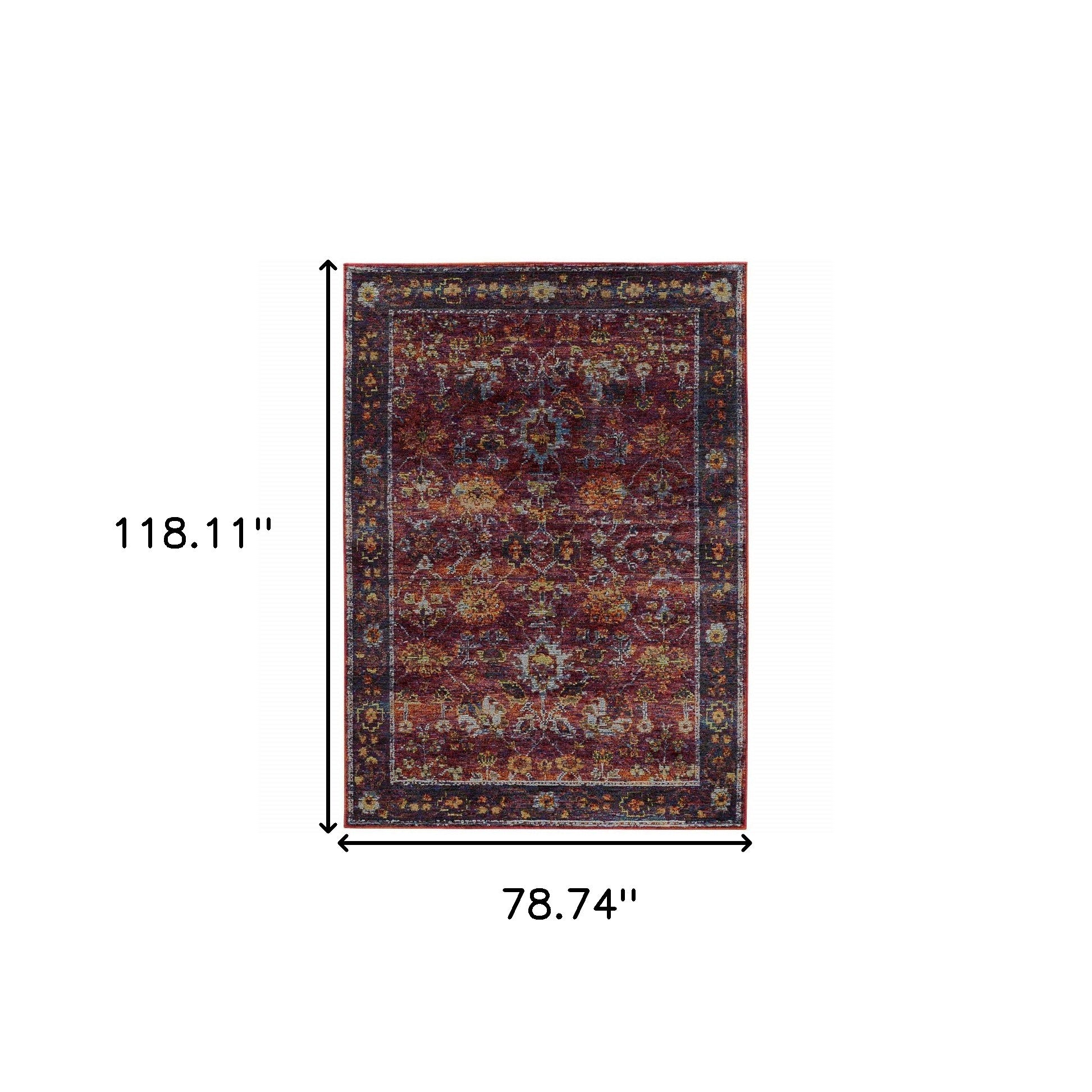 6' X 9' Red Purple Gold And Grey Oriental Power Loom Stain Resistant Area Rug