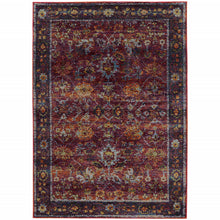 8' X 10' Red Purple Gold And Grey Oriental Power Loom Stain Resistant Area Rug