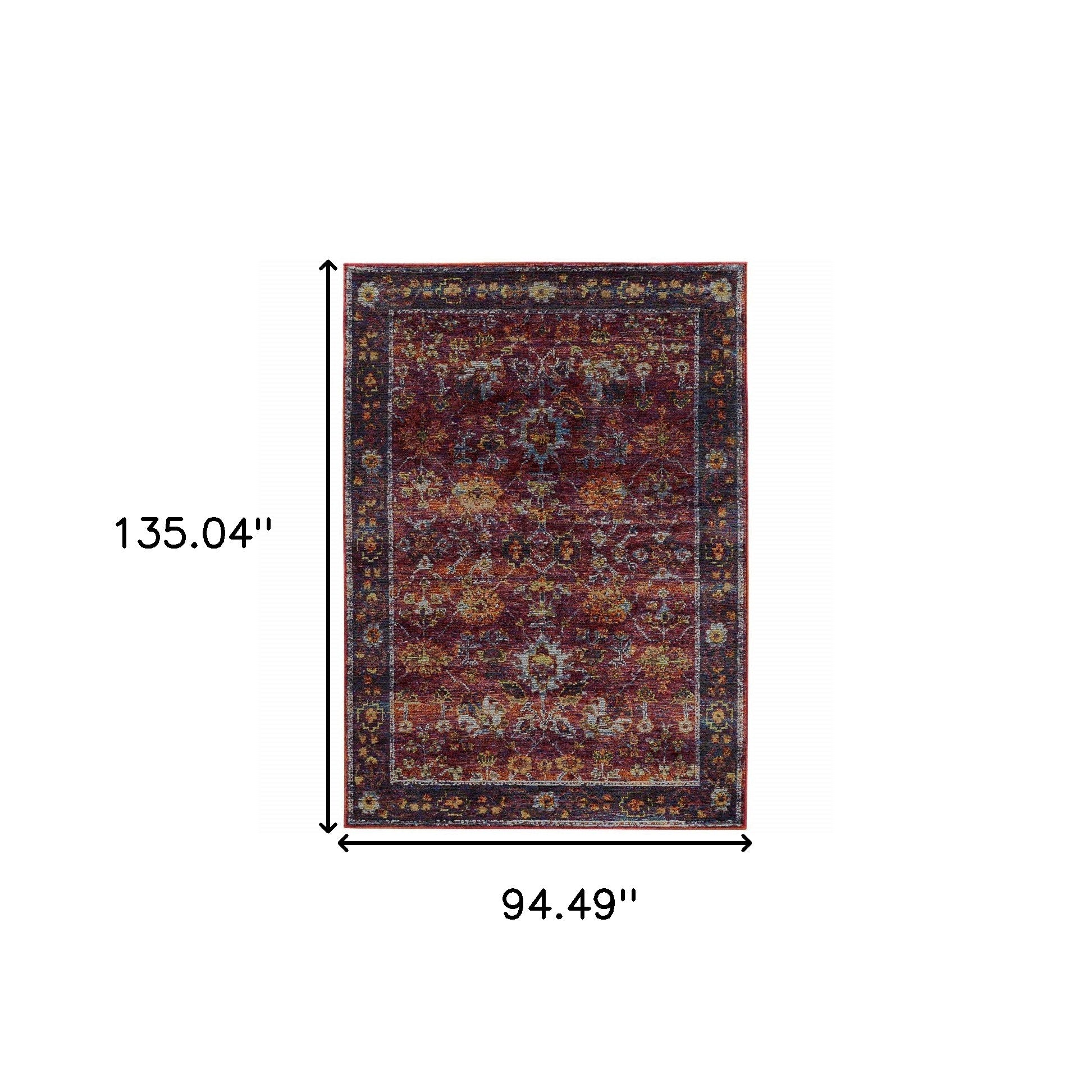 8' X 10' Red Purple Gold And Grey Oriental Power Loom Stain Resistant Area Rug