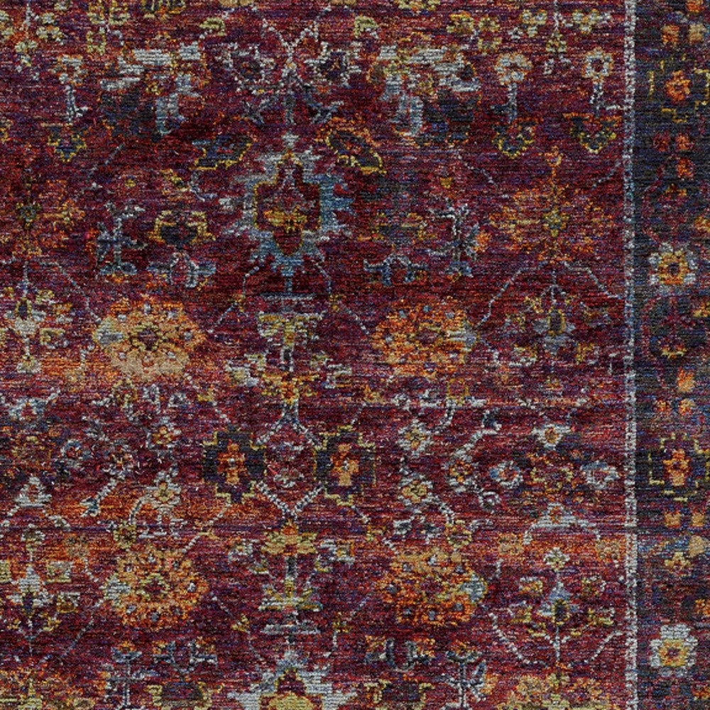 8' X 10' Red Purple Gold And Grey Oriental Power Loom Stain Resistant Area Rug
