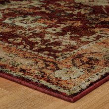 10' X 13' Red Gold And Green Oriental Power Loom Stain Resistant Area Rug