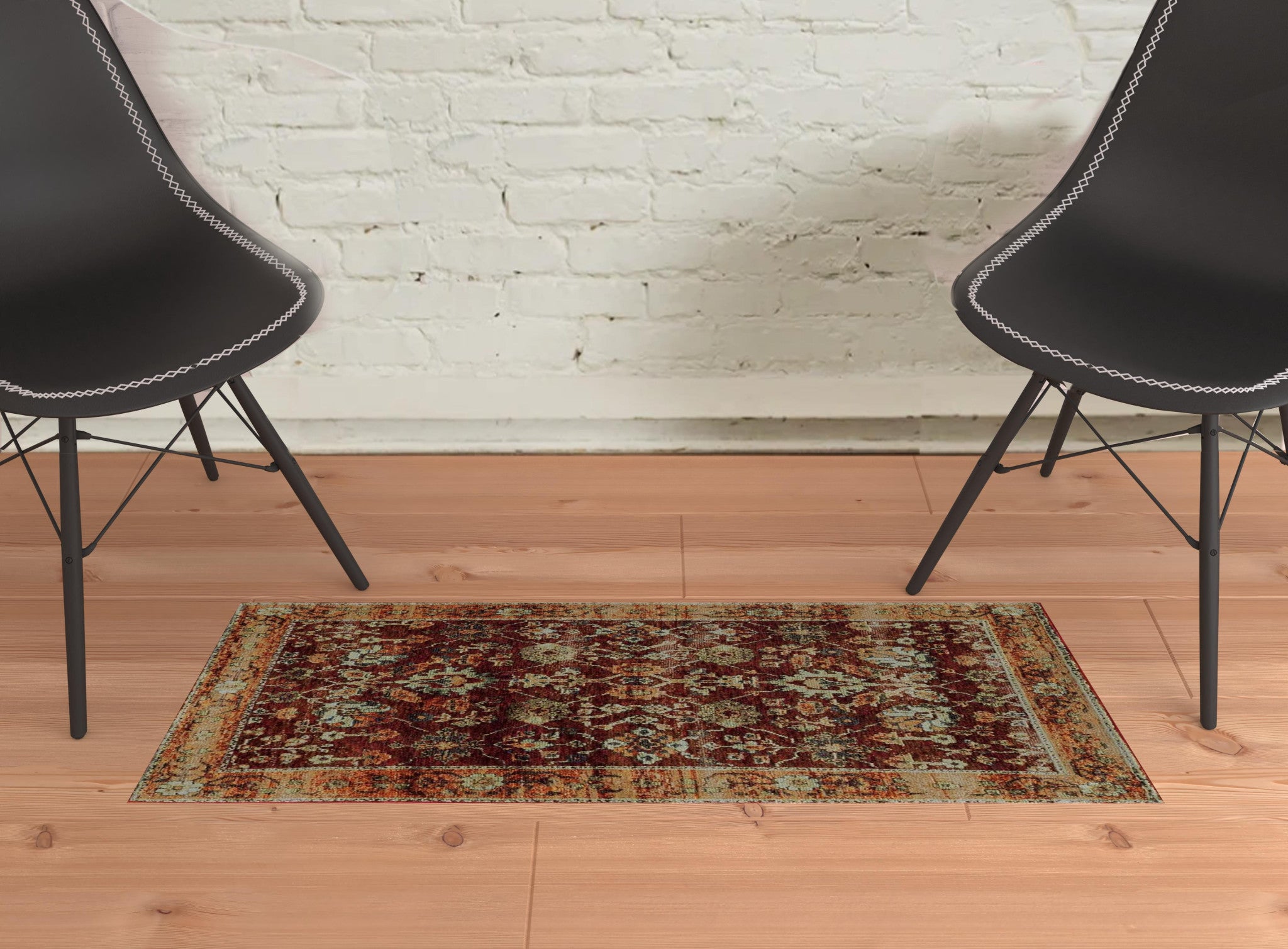 2' X 3' Red Gold And Green Oriental Power Loom Stain Resistant Area Rug