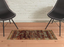 2' X 3' Red Gold And Green Oriental Power Loom Stain Resistant Area Rug