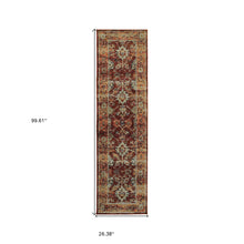 2' X 8' Red Gold And Green Oriental Power Loom Stain Resistant Runner Rug