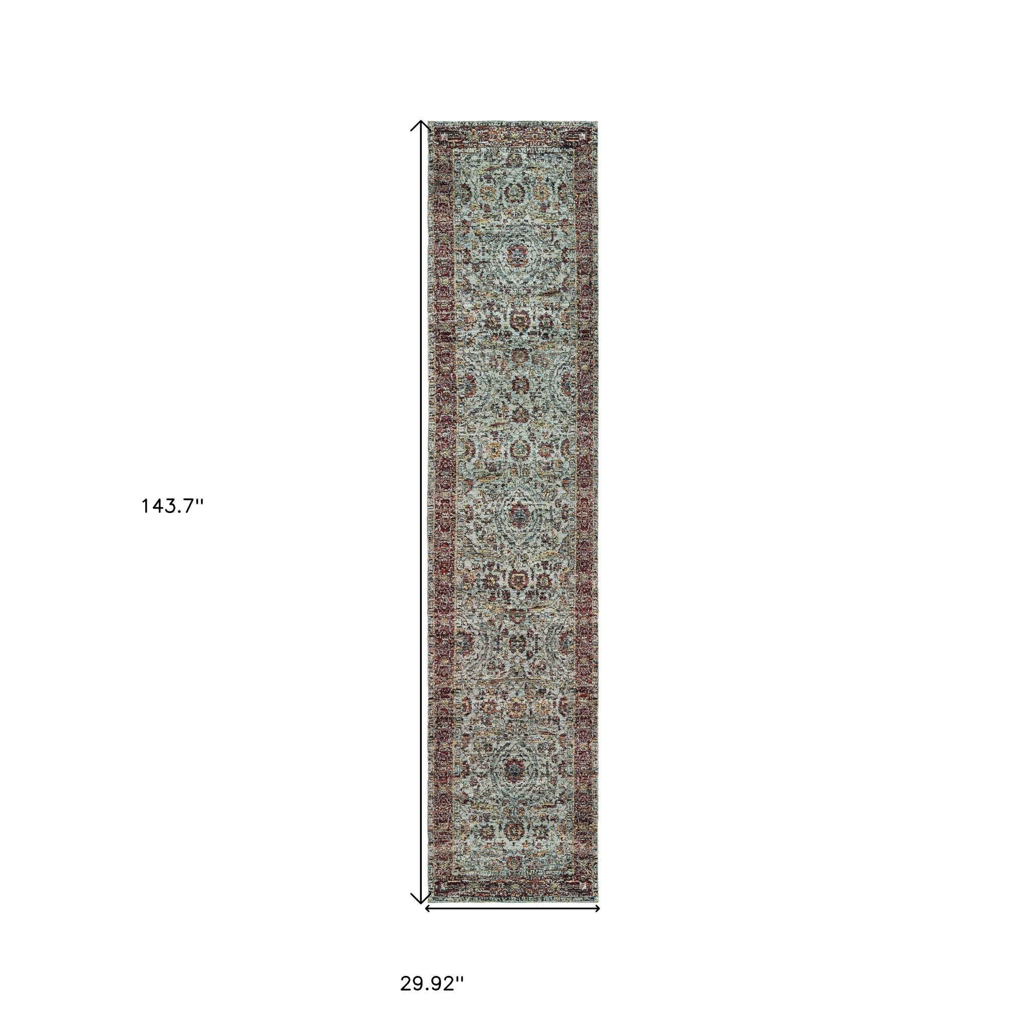 2' X 10' Blue Red Green And Gold Oriental Power Loom Stain Resistant Runner Rug