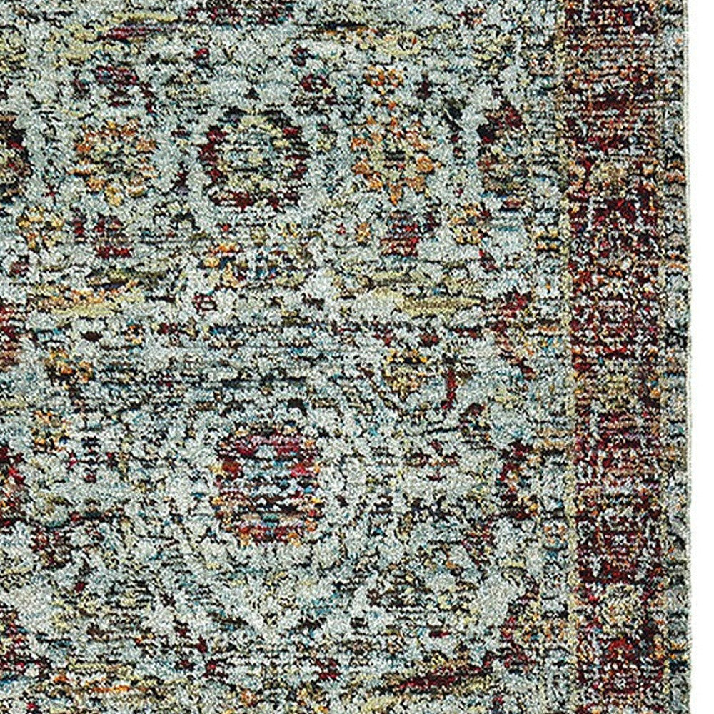 2' X 10' Blue Red Green And Gold Oriental Power Loom Stain Resistant Runner Rug
