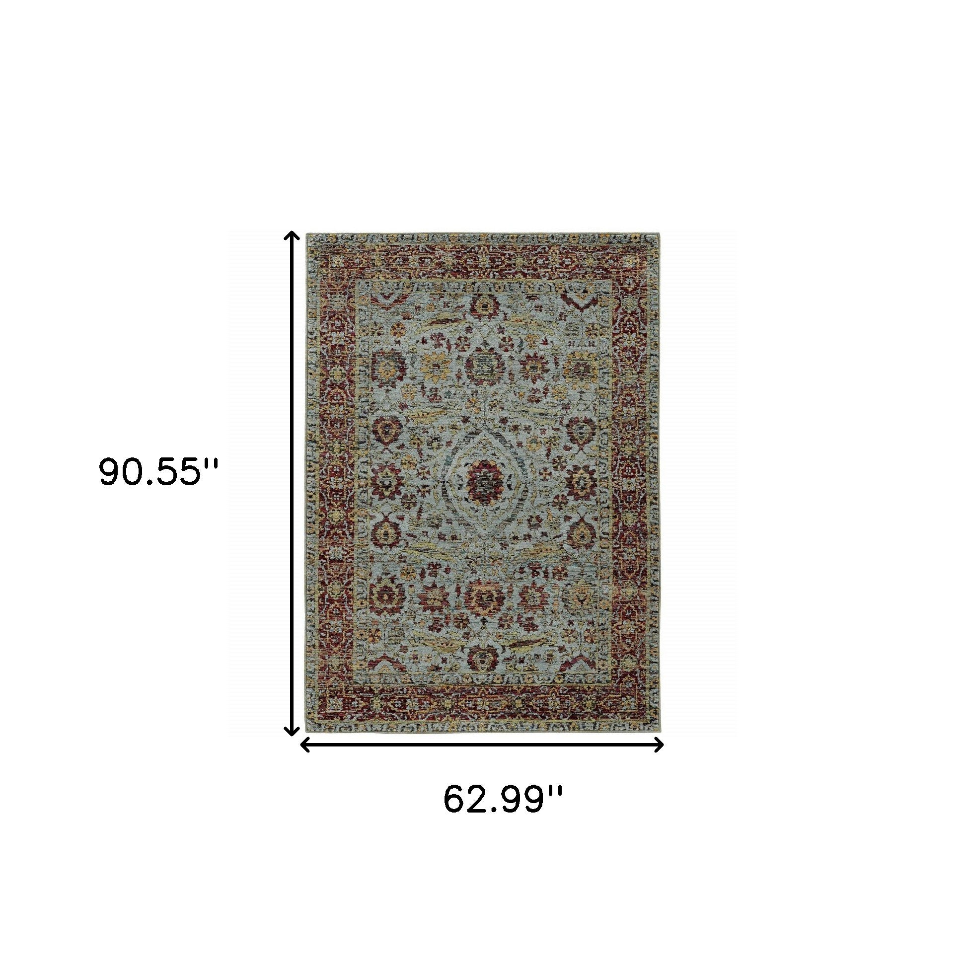 5' X 7' Blue Red Green And Gold Oriental Power Loom Stain Resistant Area Rug