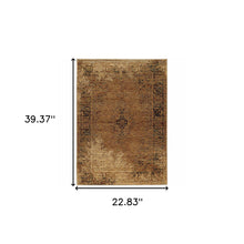 2' X 3' Gold And Brown Oriental Power Loom Stain Resistant Area Rug
