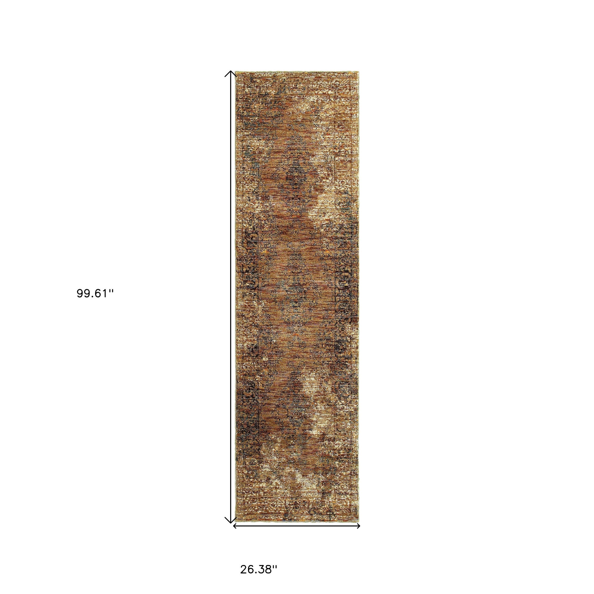 2' X 8' Gold And Brown Oriental Power Loom Stain Resistant Runner Rug